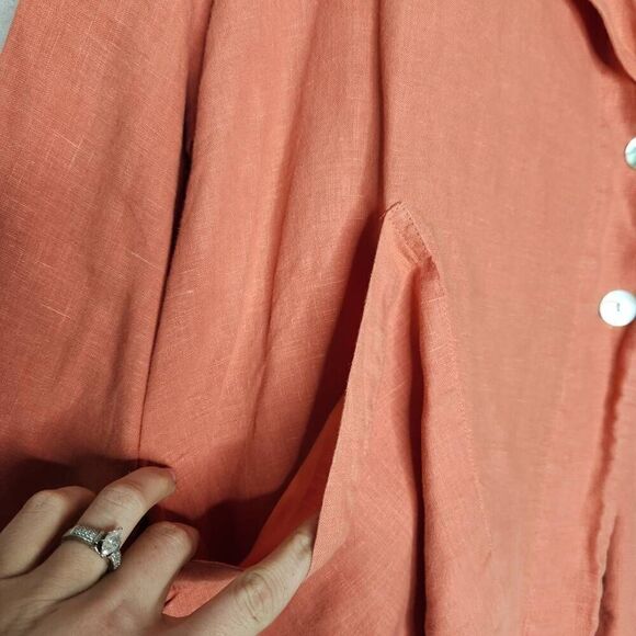 Bryn Walker Womens Coral 100% Linen Button Front Barnaby Lagenlook Jacket Medium - Picture 6 of 13